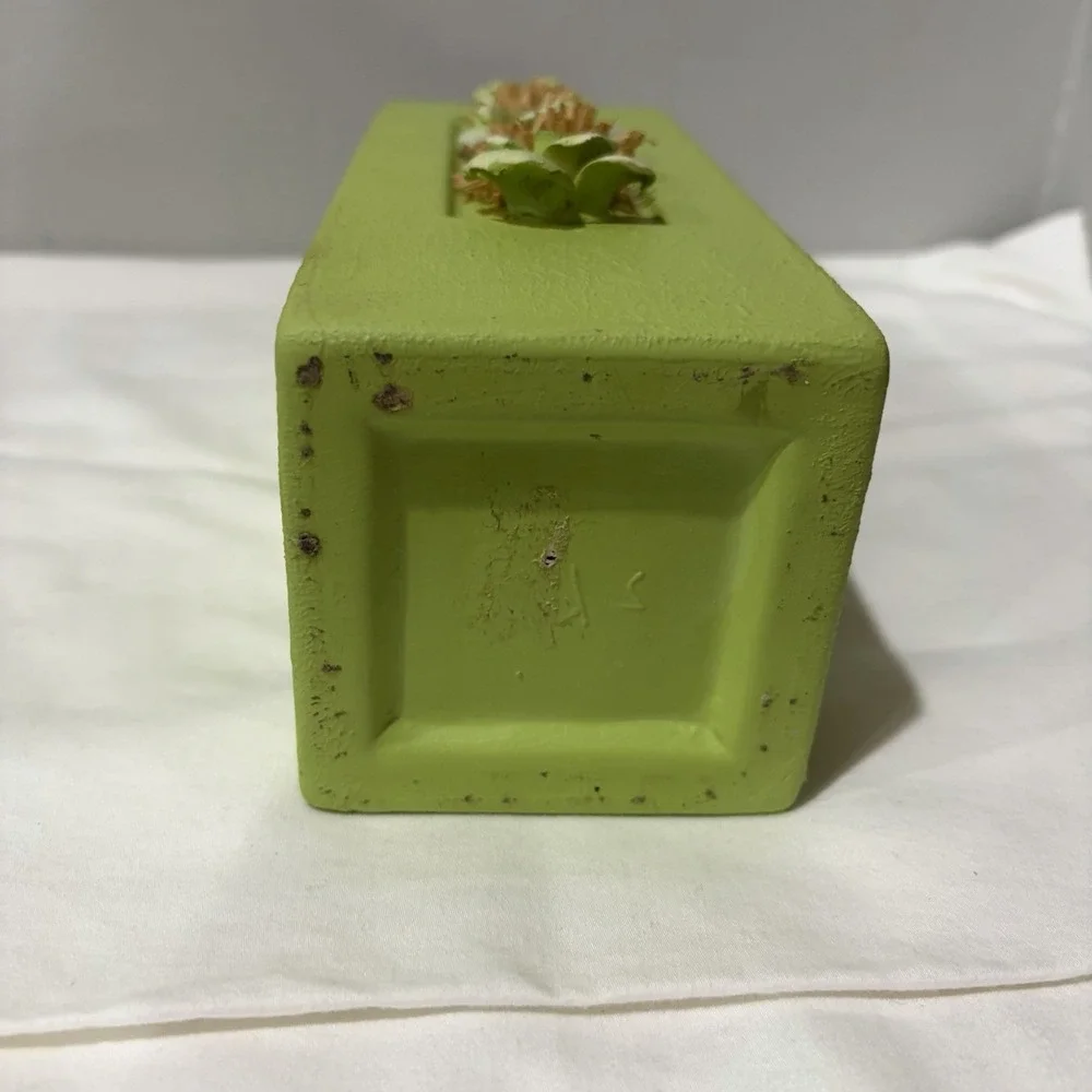vintage light green rectangle planter Vase Stucco 8